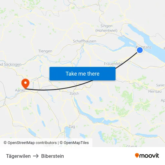 Tägerwilen to Biberstein map