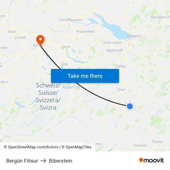 Bergün Filisur to Biberstein map