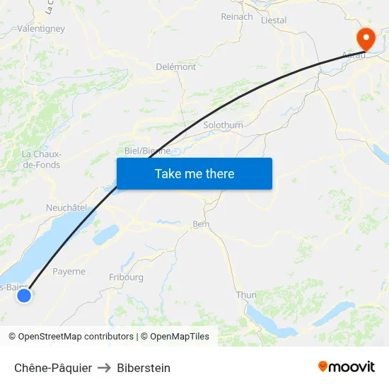 Chêne-Pâquier to Biberstein map