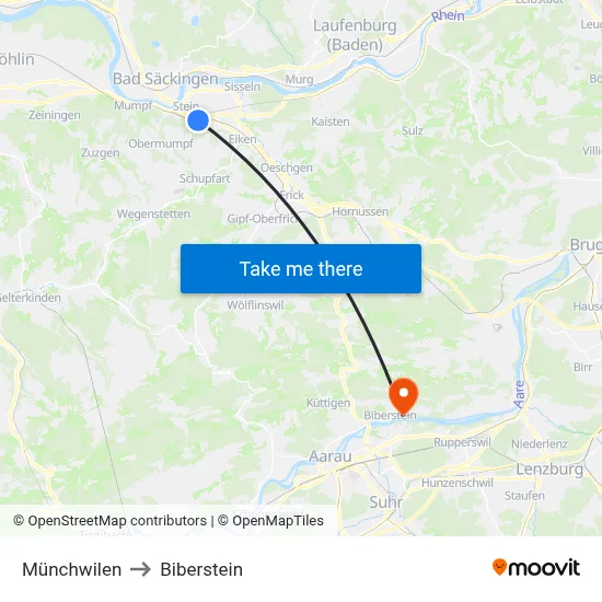 Münchwilen to Biberstein map