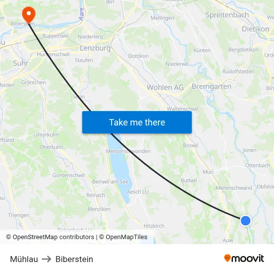 Mühlau to Biberstein map