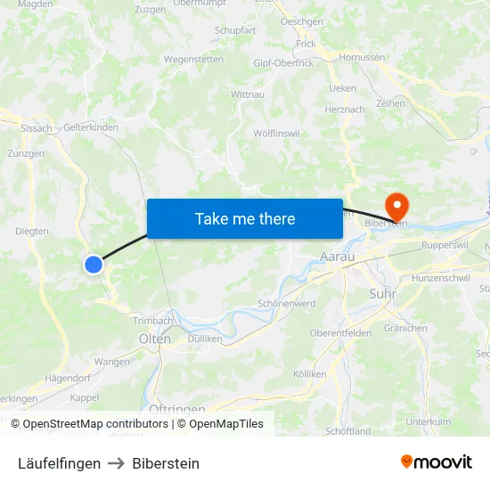 Läufelfingen to Biberstein map