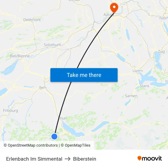 Erlenbach Im Simmental to Biberstein map