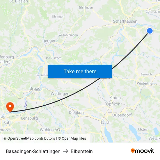 Basadingen-Schlattingen to Biberstein map