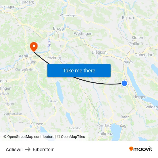 Adliswil to Biberstein map