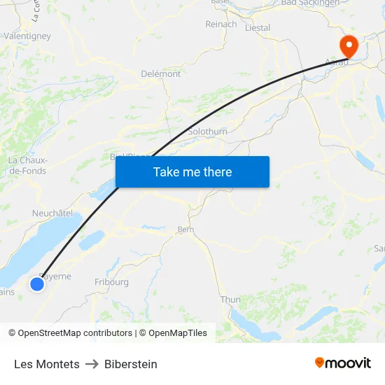 Les Montets to Biberstein map