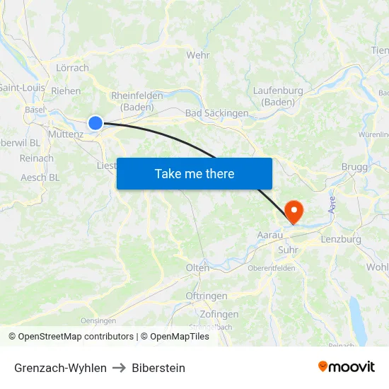 Grenzach-Wyhlen to Biberstein map