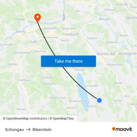Schongau to Biberstein map