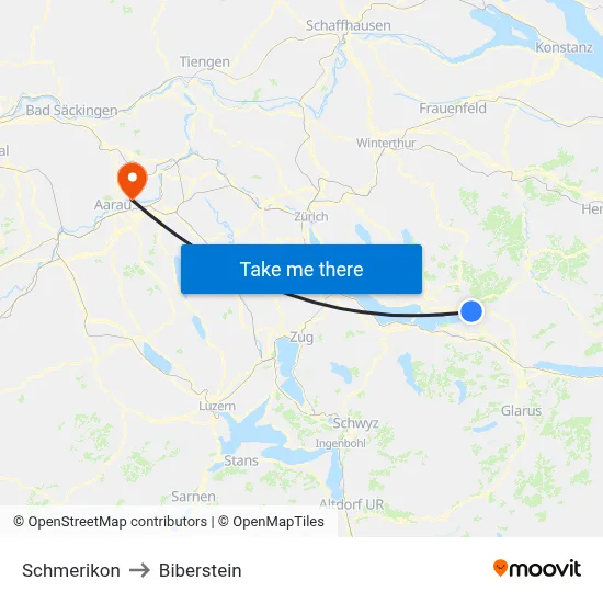 Schmerikon to Biberstein map