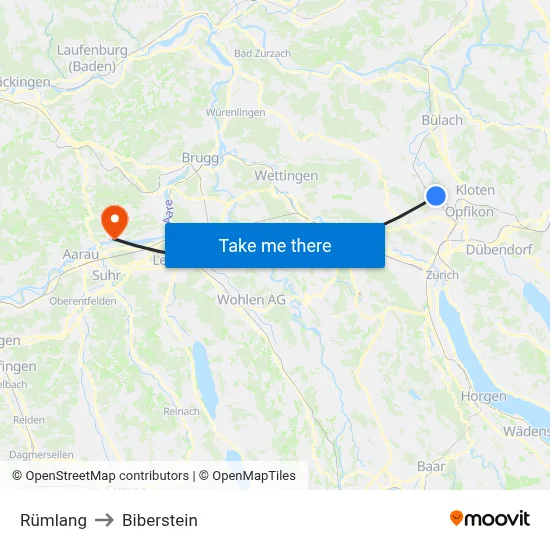 Rümlang to Biberstein map