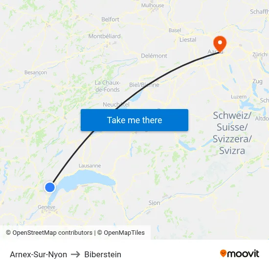 Arnex-Sur-Nyon to Biberstein map