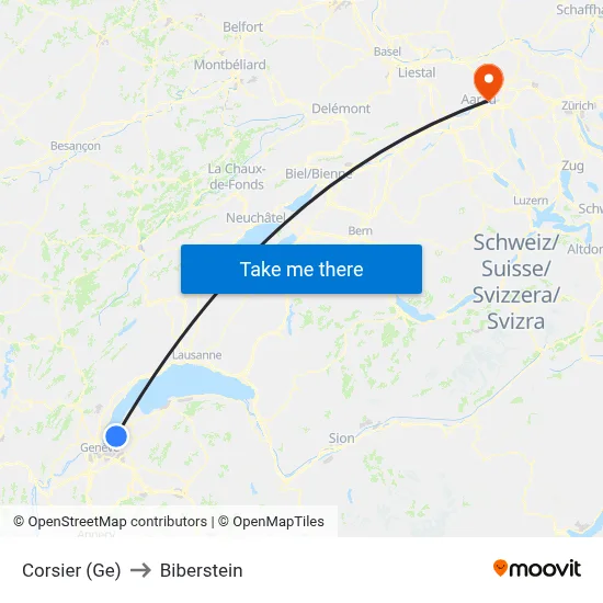 Corsier (Ge) to Biberstein map