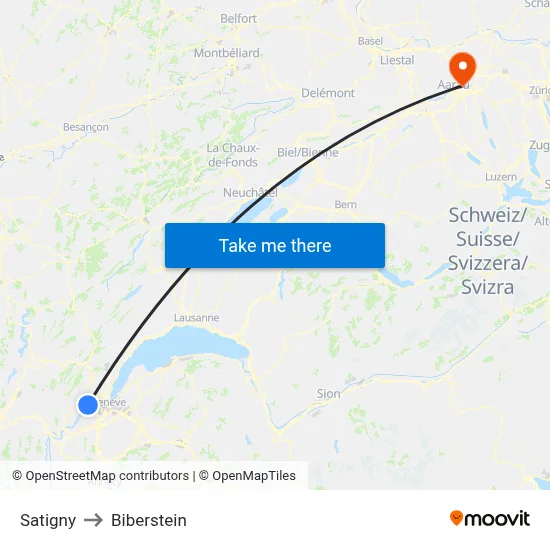 Satigny to Biberstein map