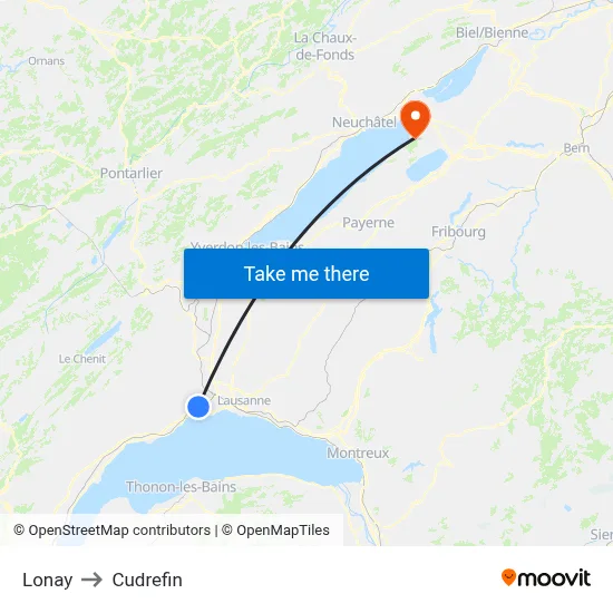 Lonay to Cudrefin map