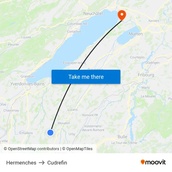 Hermenches to Cudrefin map