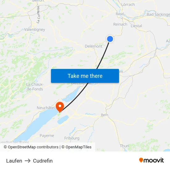 Laufen to Cudrefin map