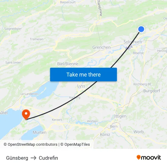 Günsberg to Cudrefin map