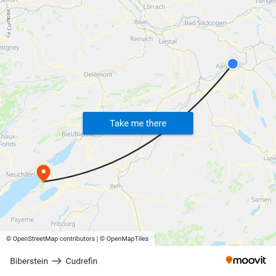 Biberstein to Cudrefin map