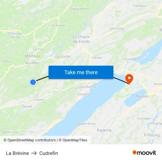 La Brévine to Cudrefin map
