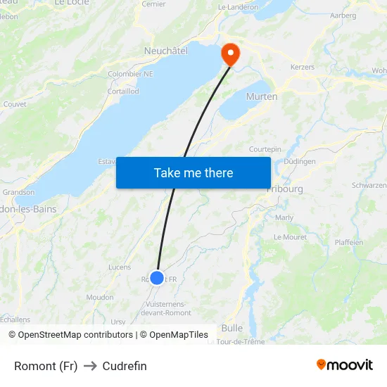 Romont (Fr) to Cudrefin map