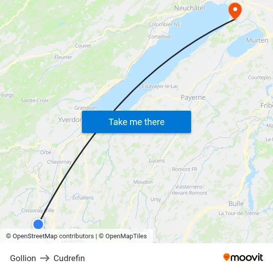 Gollion to Cudrefin map