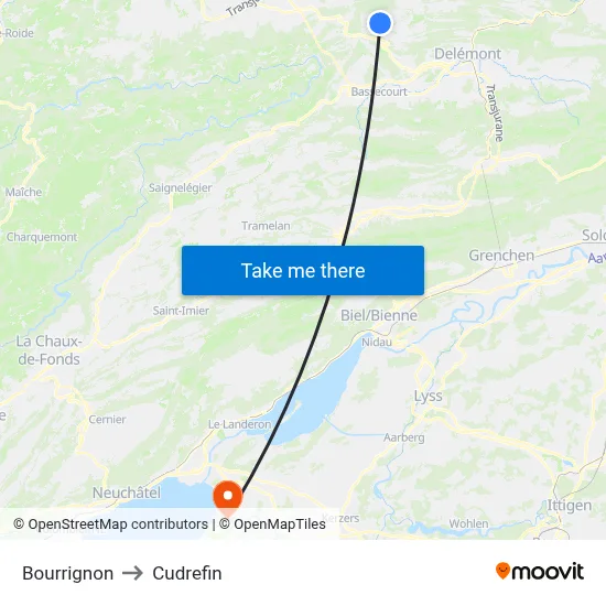 Bourrignon to Cudrefin map