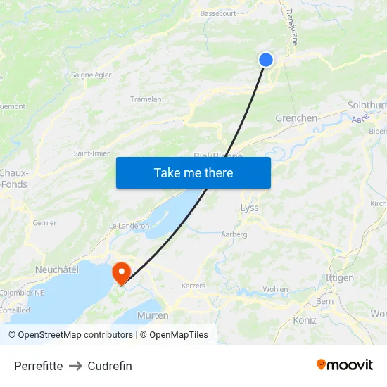 Perrefitte to Cudrefin map