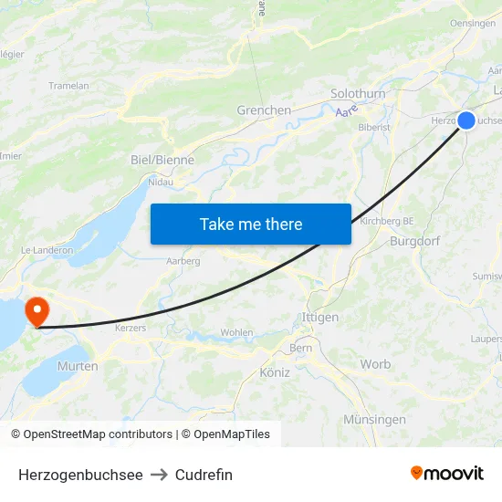 Herzogenbuchsee to Cudrefin map