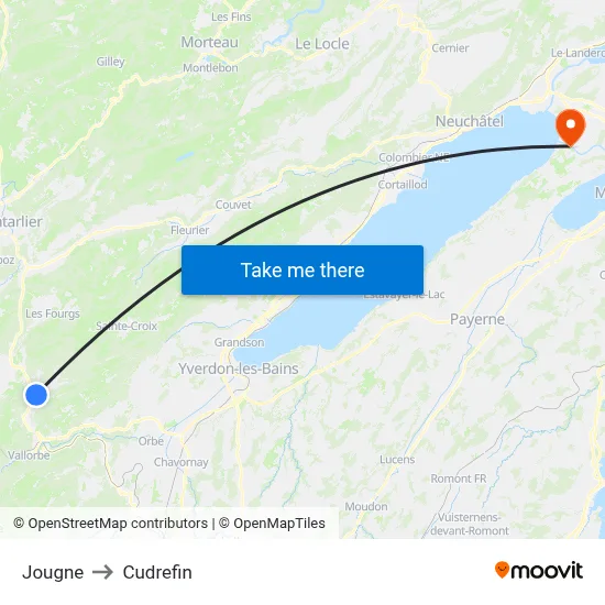 Jougne to Cudrefin map