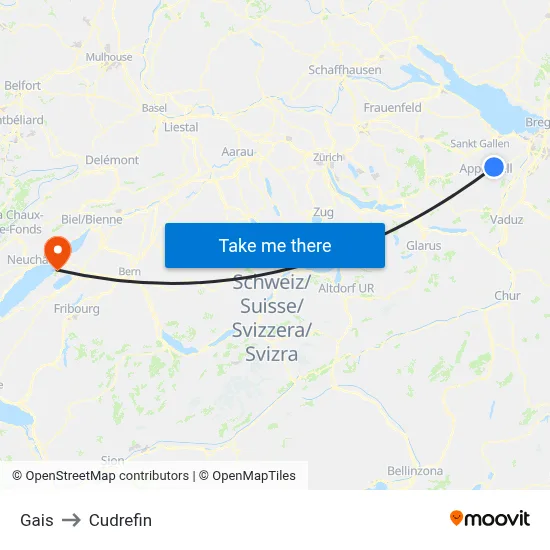 Gais to Cudrefin map