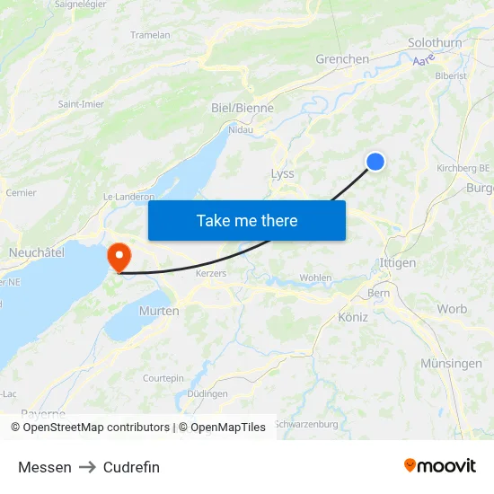 Messen to Cudrefin map