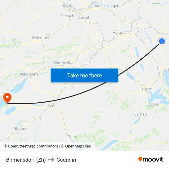 Birmensdorf (Zh) to Cudrefin map
