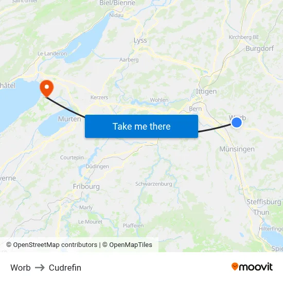 Worb to Cudrefin map
