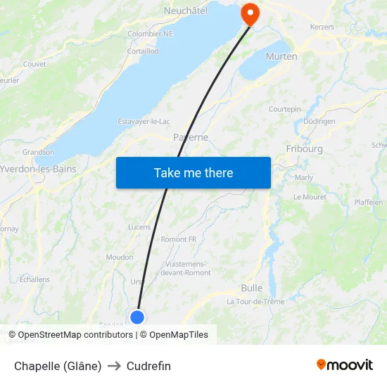 Chapelle (Glâne) to Cudrefin map