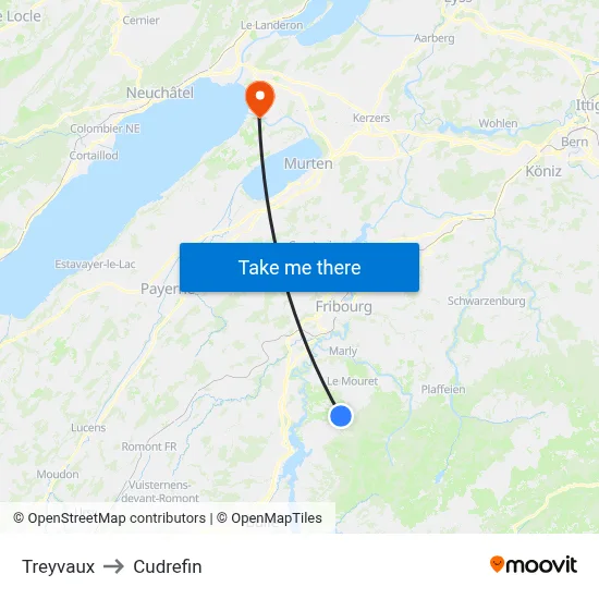 Treyvaux to Cudrefin map