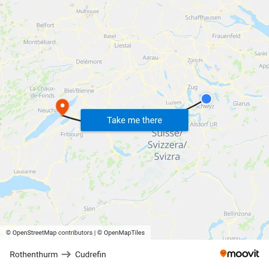 Rothenthurm to Cudrefin map