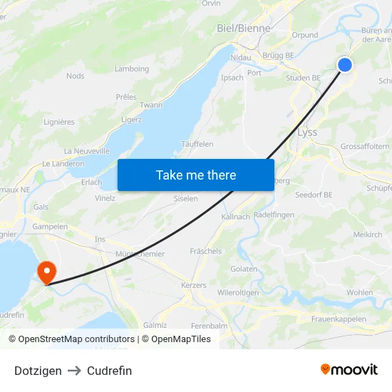 Dotzigen to Cudrefin map