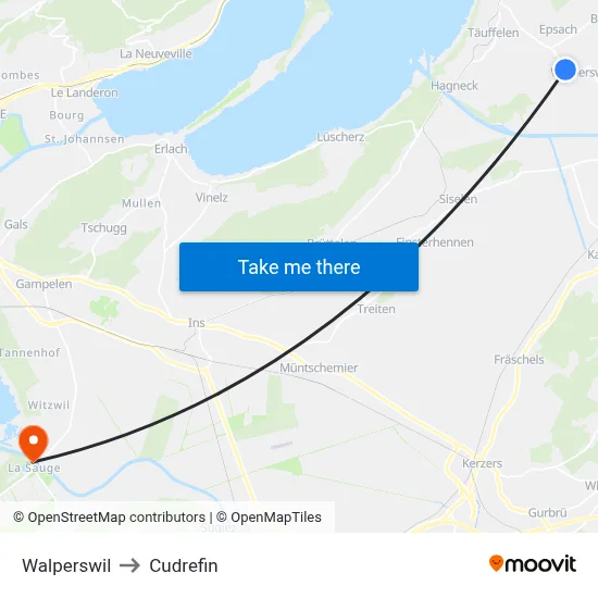 Walperswil to Cudrefin map