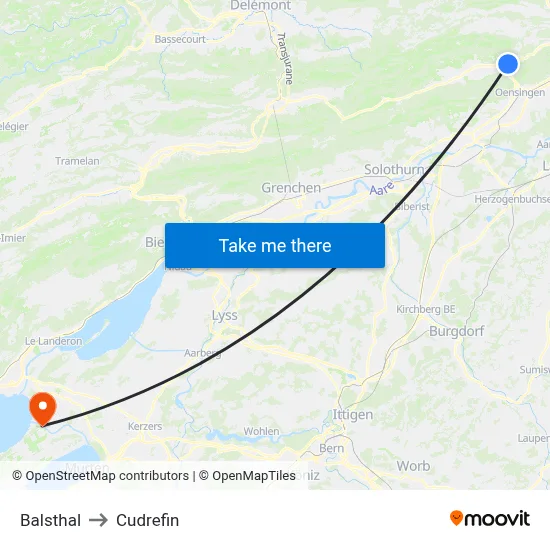 Balsthal to Cudrefin map