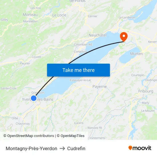 Montagny-Près-Yverdon to Cudrefin map