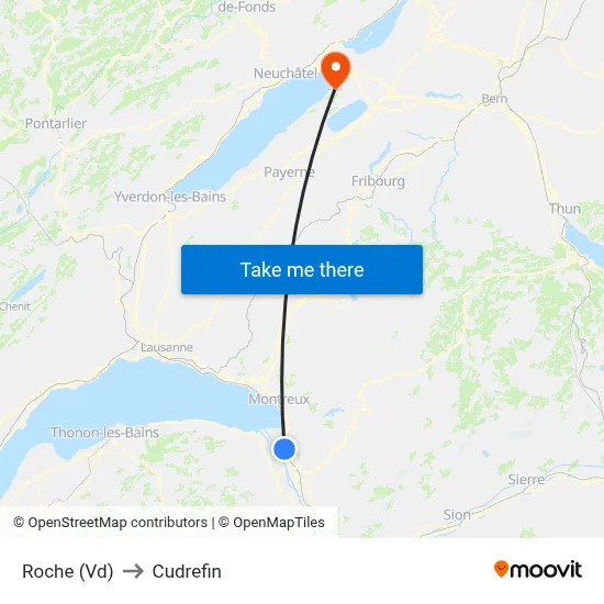 Roche (Vd) to Cudrefin map