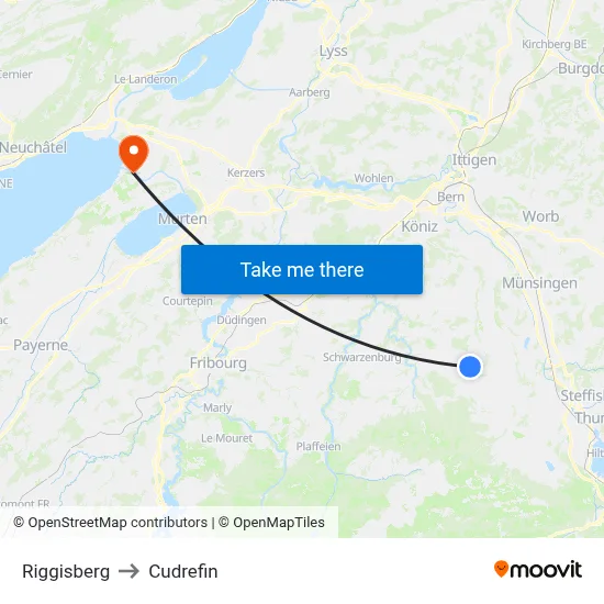 Riggisberg to Cudrefin map