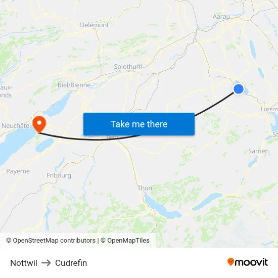 Nottwil to Cudrefin map