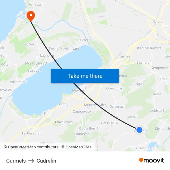 Gurmels to Cudrefin map