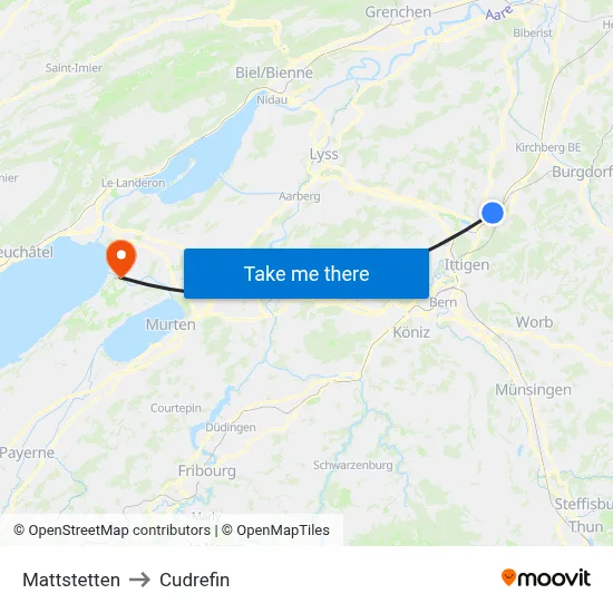 Mattstetten to Cudrefin map