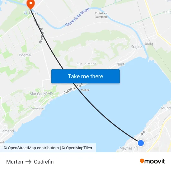 Murten to Cudrefin map