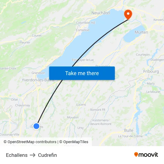 Echallens to Cudrefin map
