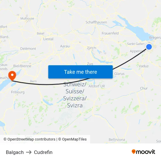 Balgach to Cudrefin map