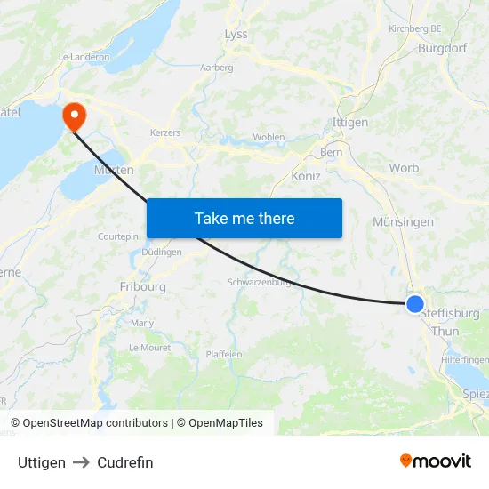 Uttigen to Cudrefin map