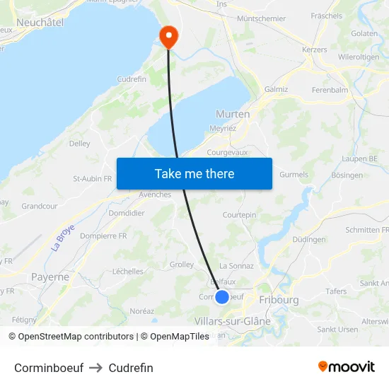 Corminboeuf to Cudrefin map